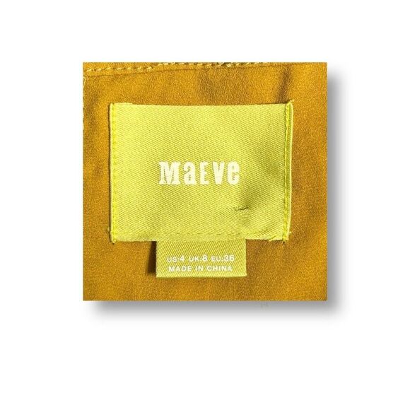 Maeve Anthropologie 4 Yellow Blouse Lace Up Floral Embroidered Sleeveless Lined - Picture 7 of 10